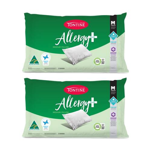 2PK Tontine Allergy Plus Stain Ease Pillow Medium Firm Athsma Friendly Standard