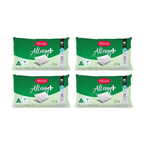 4PK Tontine Allergy Plus Stain Ease Pillow Medium Firm Athsma Friendly Standard