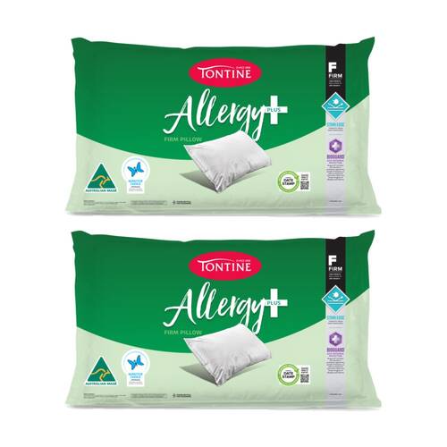 2PK Tontine Allergy Plus Stain Ease Pillow High & Firm Athsma Friendly Standard