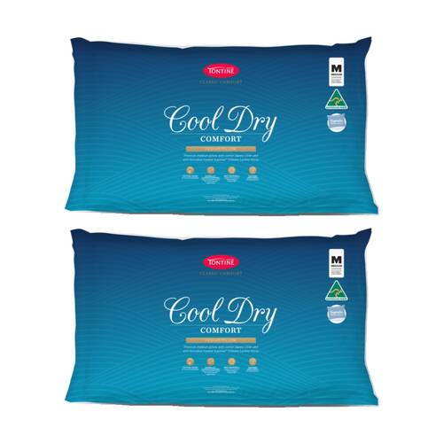 2PK Tontine Classic Comfort Cool Dry Medium Firmness Pillow Standard