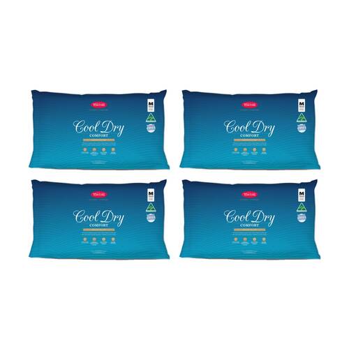 4PK Tontine Classic Comfort Cool Dry Medium Firmness Pillow Standard
