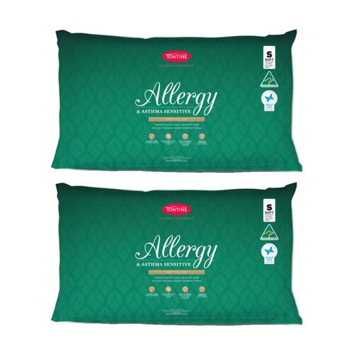 2PK Tontine Classic Comfort Allergy & Asthma Sensitive Pillow Low Soft Standard