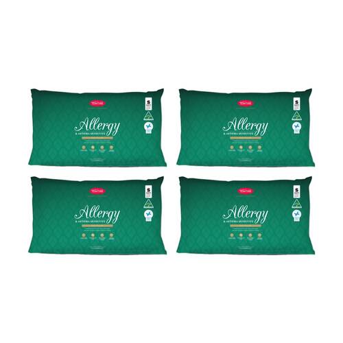4PK Tontine Classic Comfort Allergy & Asthma Sensitive Pillow Low Soft Standard