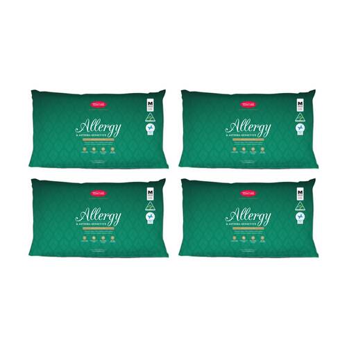 4PK Tontine Classic Comfort Allergy & Asthma Sensitive Pillow Medium Standard