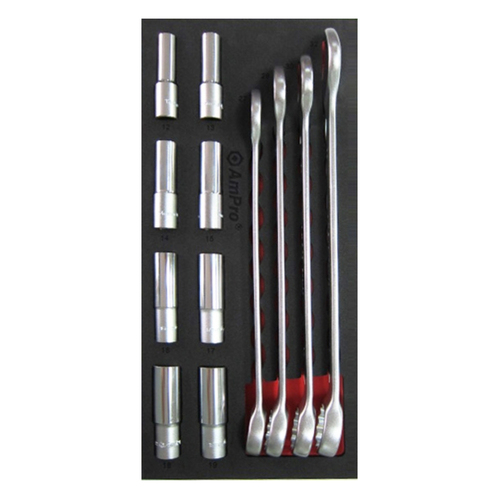 12pc Ampro 1/2" Drive Metric Deep Socket and Combination Wrench Set T40198