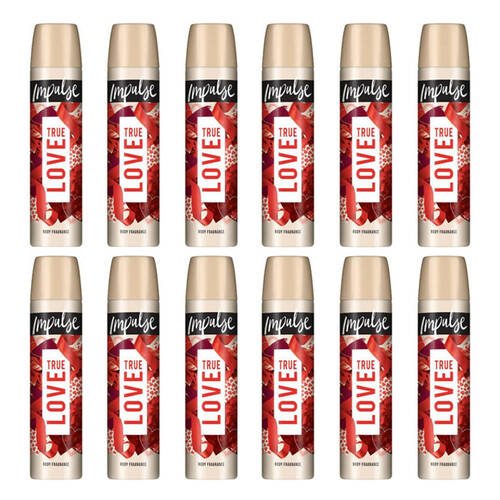 12PK Impulse True Love Body Spray Fragrance 75ml Mist For Women