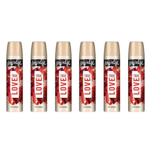 6PK Impulse True Love Body Spray Fragrance 75ml Mist For Women