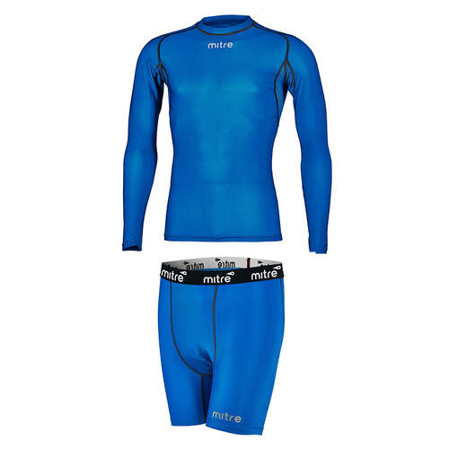 Mitre Neutron Sports Men's Compression Shorts & LS Top Set Size LG Royal