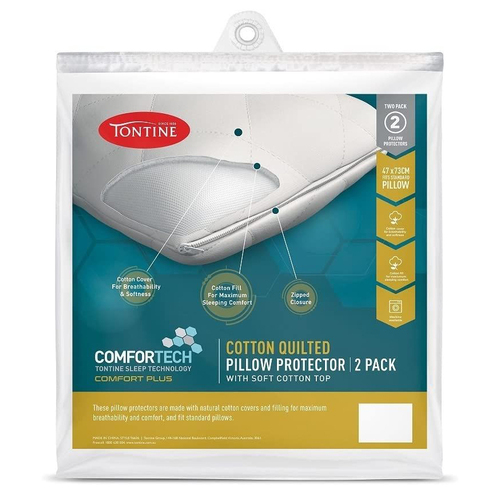 2pc Tontine Comfortech Cotton Quilted Pillow Protectors 47 x 73 cm
