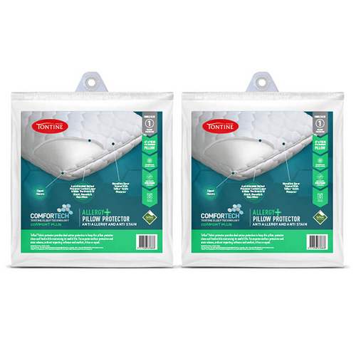 2PK Tontine Comfortech Allergy Plus Quilted Pillow Protector - White