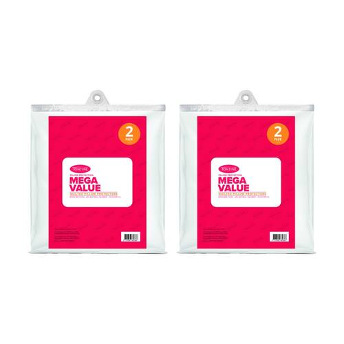 2x 2pc Tontine Mega Value Soft Microfibre Quilted Pillow Protector Standard