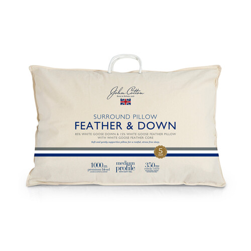 John Cotton 350TC Feather & Down 85/15 White Goose Surround Medium Pillow