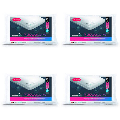 4PK Tontine Comfortech Hydrocool Active Pillow Medium Profile