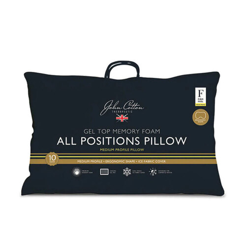 John Cotton Firm Gel Top Memory Foam All Positions Pillow - White