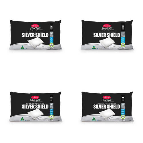 4PK Tontine Sleep Tight Silver Shield Medium Cotton Pillow 46x71cm - White