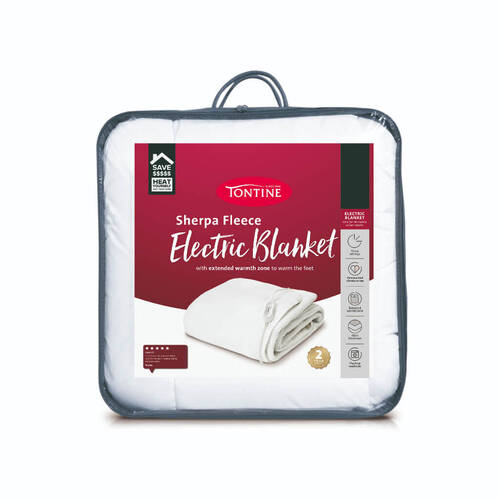 Tontine Queen Soft & Cosy Sherpa Fleece Electric Blanket - White