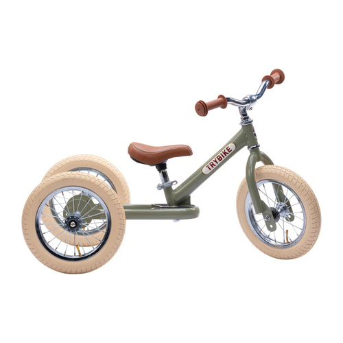 Trybike Vintage 3-Wheel Balance Bike w/ Cream Tyres Kids/Toddler 18m+ Green