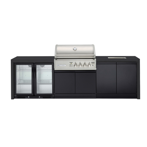 Crossray Stainless Steel Gas BBQ 4B Outdoor Kitchen w/ Dbl Fridge/Sink V22 - Black
