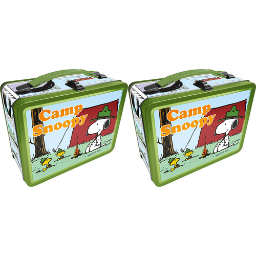 2PK Aquarius Tin Carry All Peanuts Beagle Scout Fun Box Lunchbox