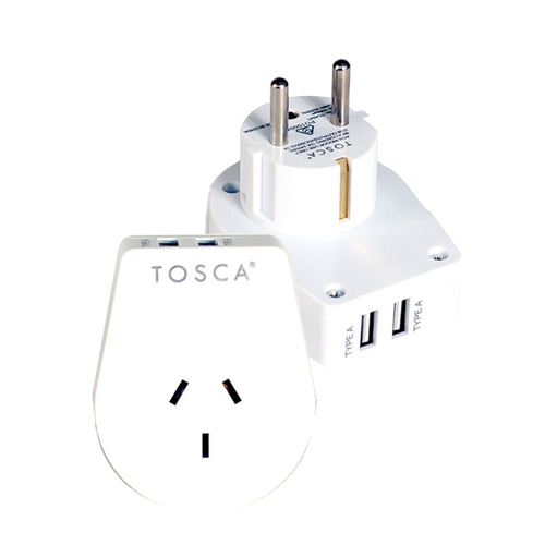 Tosca OB Travel Power Adapter Converter Plug w/ USB - BAL/EUR