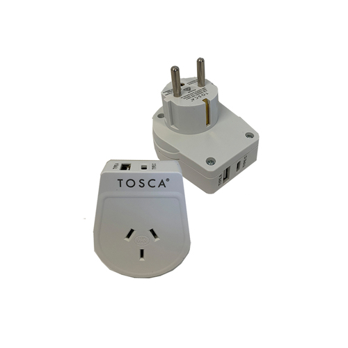 Tosca OB Travel Power Adapter Converter Plug w/ USB A&C - BAL/EUR