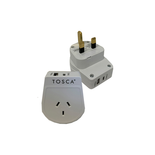 Tosca OB Travel Power Adapter Converter Plug w/ USB A&C - UK/HK