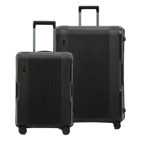 2pc Tosca Knox 21"/29" Checked Trolley Travel Suitcase Small/Large - Black