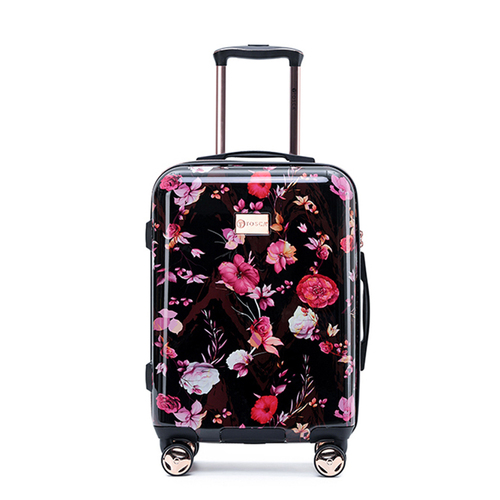 Tosca Bloom 20" Travel Carry On Luggage Suitcase - Black/Pink