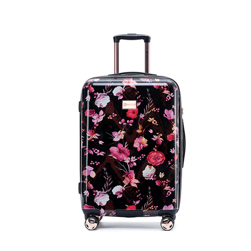 Tosca Bloom 25" Checked Travel Luggage Trolley Suitcase - Black/Pink