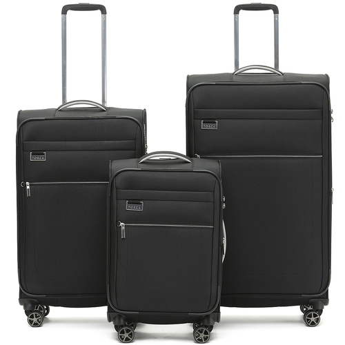 3pc Tosca Vega 21" Carry On 28/32" Trolley Case Set - Black Suitcase Luggage