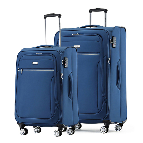 2pc Tosca Transporter 26"/30" Checked Trolley Luggage Suitcase Md/Lg - Blue