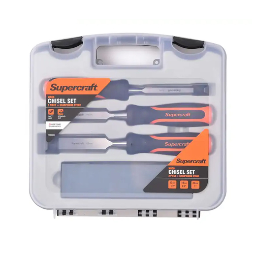 3pc Supercraft Chisel Set Power Grip W/-Case & Stone 