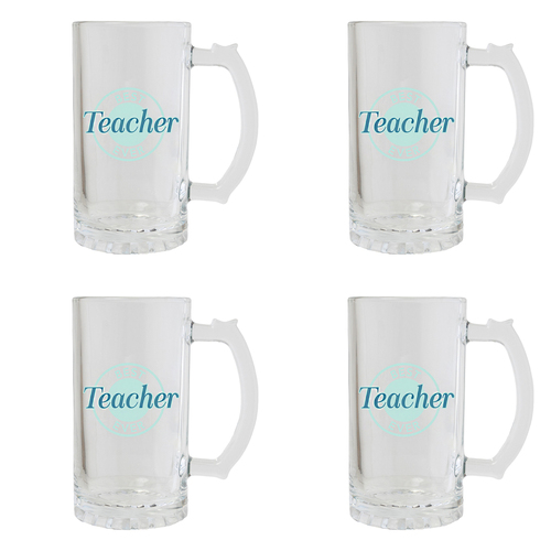 4PK Splosh Best Teacher Beer Glass Tankard 470ml - Clear