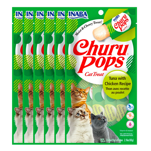 6x 4PK Inaba Churu Pops Tuna With Chicken Cat Treat Tubes 15g