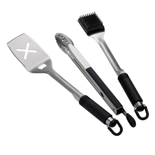 3pc Crossray BBQ Tool Set - Tongs & Spatula & Cleaning Brush