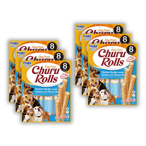 6x 8pc Inaba Pet Dog Churu Rolls Chicken Wraps w/ Cheese 96g