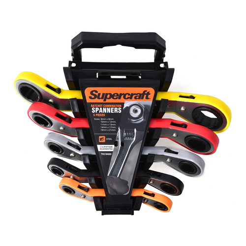 5pc Supercraft Combination Tempered Ratchet Spanner Tool Set