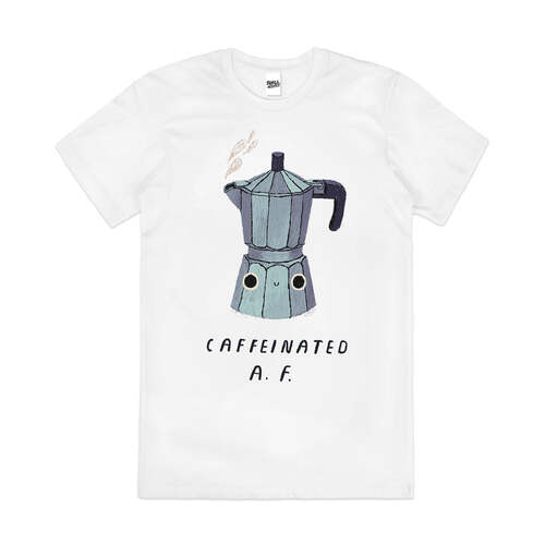 Caffeinated AF Coffee Funny Rude Slogan Cotton T-Shirt White Size 2XL