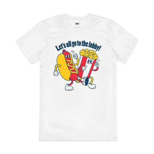 Let's All Go to the Lobby Movie Popcorn Cotton T-Shirt White Size 2XL