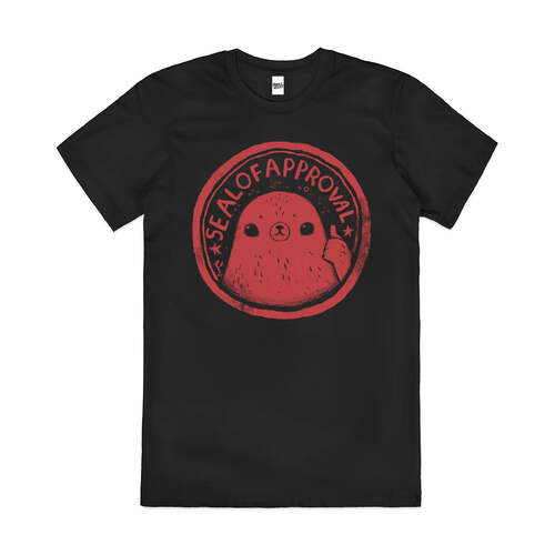 Seal of Approval Funny Bad Animal Pun Cotton T-Shirt Black Size 4XL