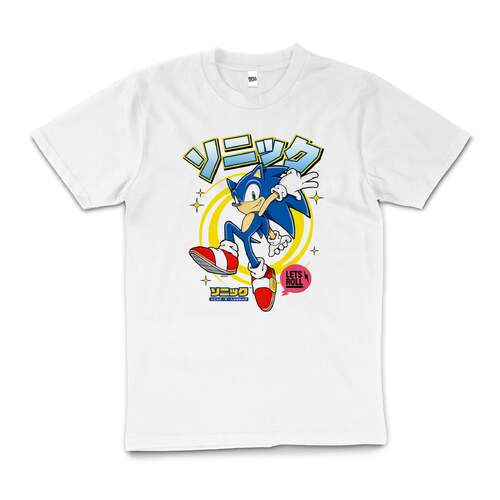 Sonic The Hedgehog Japanese Title 90s Cotton T-Shirt White Size 4XL