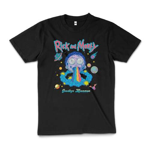 Rick And Morty Goodbye Moonmen Cartoon Cotton T-Shirt Black Size L