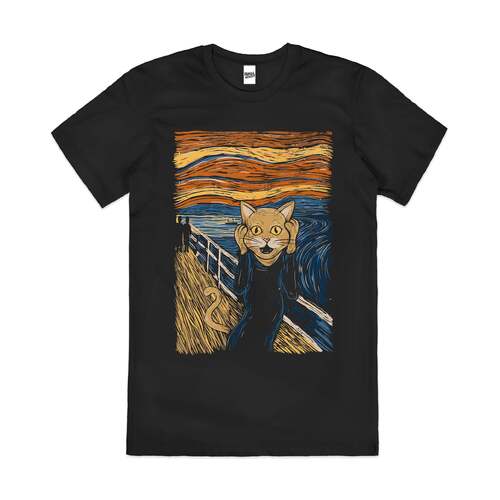 The Purr Funny Edvard Munch Scream Art Cotton T-Shirt Black Size L