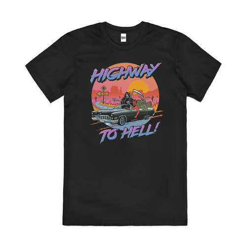 Highway To Hell Dark Humour Funny Reaper Cotton T-Shirt Black Size M