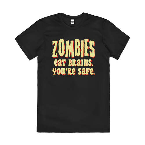 Zombies Eat Brains Funny Zombie Slogan Cotton T-Shirt Black Size S