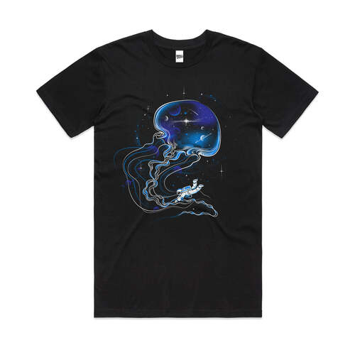 Universe Is a Big Jellyfish Space Cotton Artsy T-Shirt Black Size XL