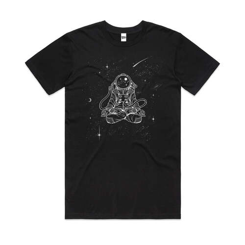 Zen Astronaut Meditation Stars Universe Cotton T-Shirt Black Size XL
