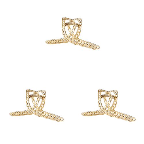 3PK Toni & Guy Chain Link Claw Clip Gold Styling Accessories 