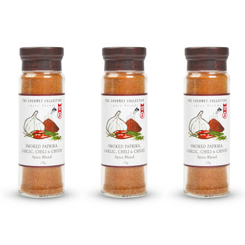 3PK Hot Shots The Gourmet Collection Smoked Paprika Garlic Chilli & Chives 135g