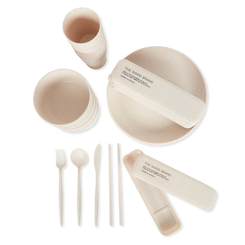 32pc The Good Brand Tableware Set Dinnerware Utensils - Natural